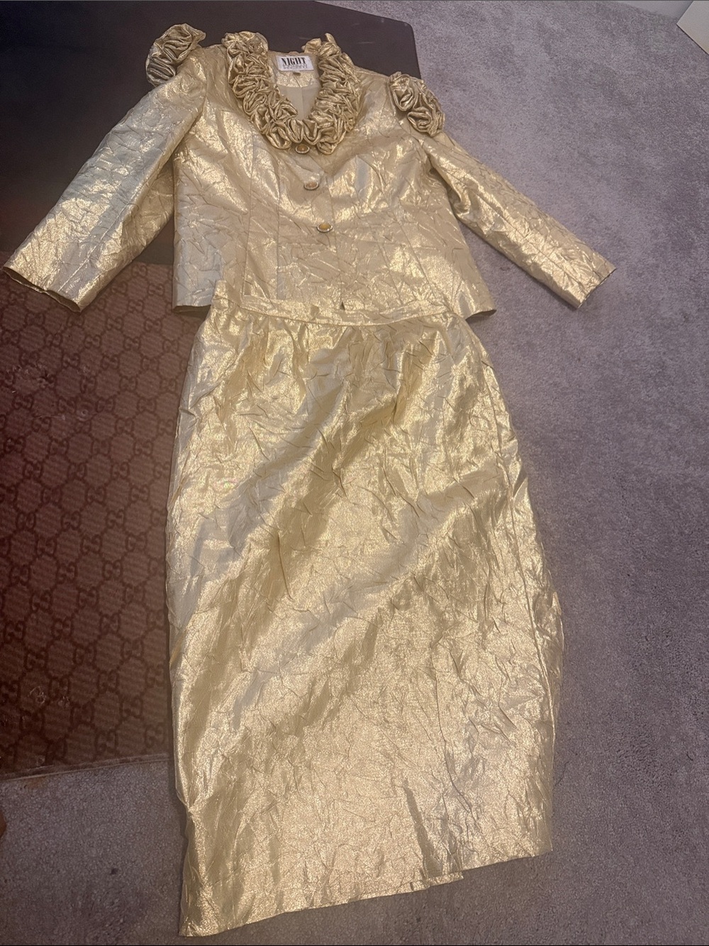 Night Studio Metallic Gold Brocade Midi Dress Set